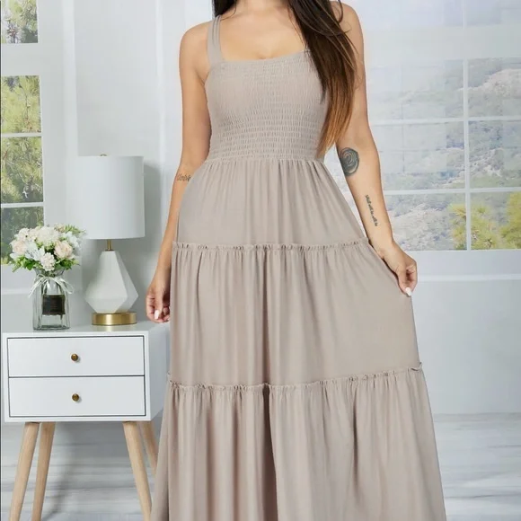 chinese dress ladies Zenana Woven Crinkle Strapless Maxi Dress Ash Jade / L main image 0
